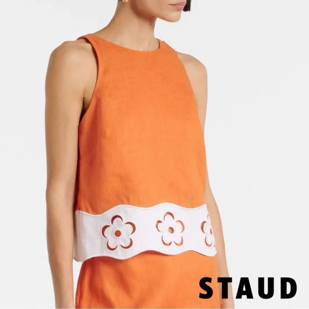 STAUD **NWT** Mika Linen Top in Apricot (Orange) & White - Picture 14 of 16
